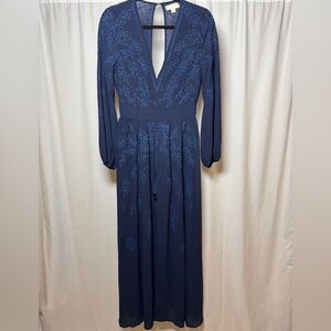 Honey Punch Long Embroidered Dress with Romper Shorts Long Sleeve Small